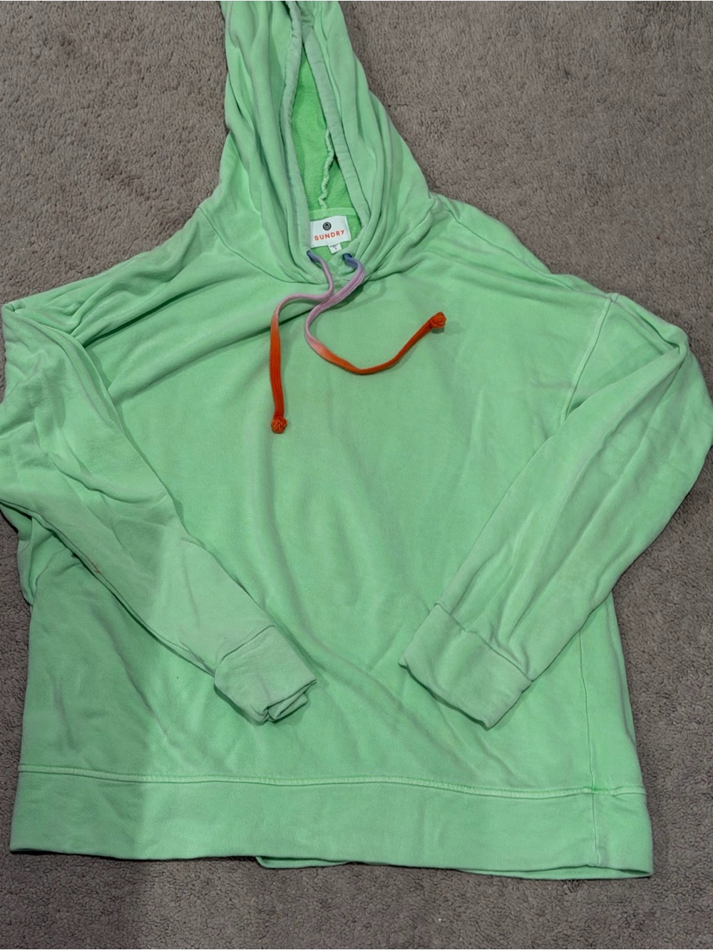 Sundry Neon Green Hoodie with Rainbow Strings
